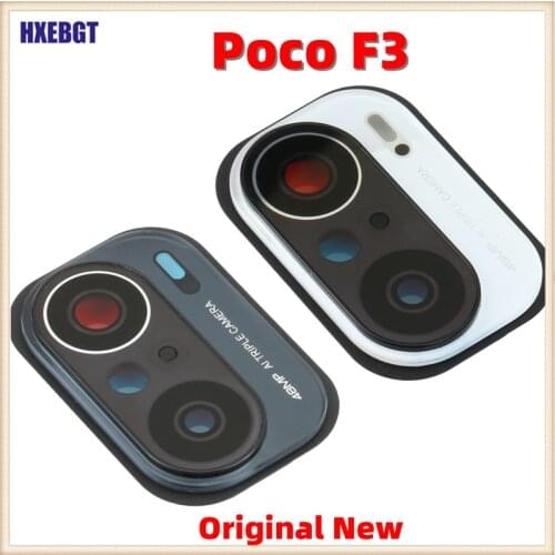 Original New For Xiaomi Poco F3 Main Camera Glass Lens With Frame Back Camera Lens Cover Smartphone Repair Parts