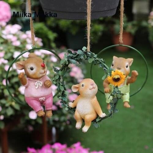 Resin Animal Rabbit Garden Decoration Statue Cute Bunny Garden Ornament Hanging Pendant Craft Gift Garden Accessories