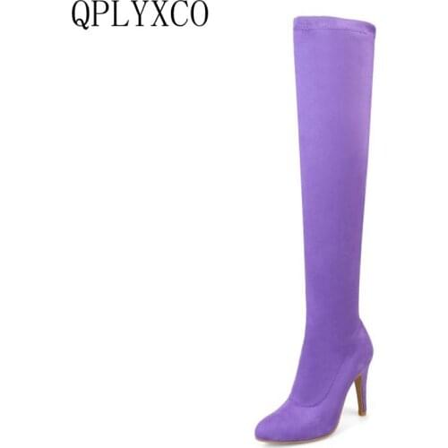 QPLYXCO Sale New Big Size 32-48 winter warm long Boots fashion shoes Women over the knee Boots Stretch thin High heels boots k03
