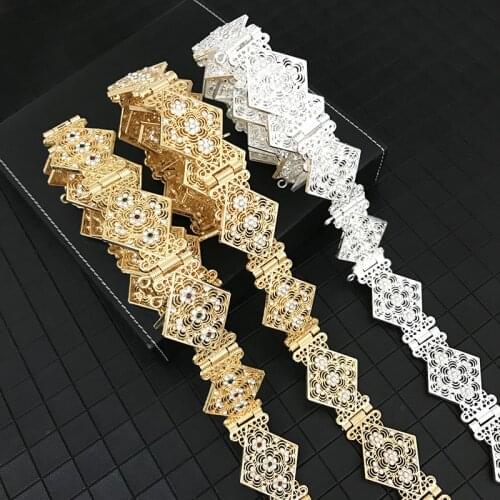 Moroccan Wedding Womens Decorative Hollow Girdle Diamond Shaped Small Gown Metal Belt Adjustable Length