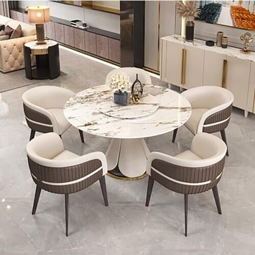 Light luxury rock board dining table and chair combination telescopic folding variable round dining table small apartment home d