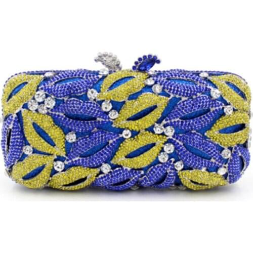 Evening Clutch Bags Rhinestone Blue Women Party Clutches Purse Dinner Bags Crystal Diamond Handbags Ladies Chain Clutch