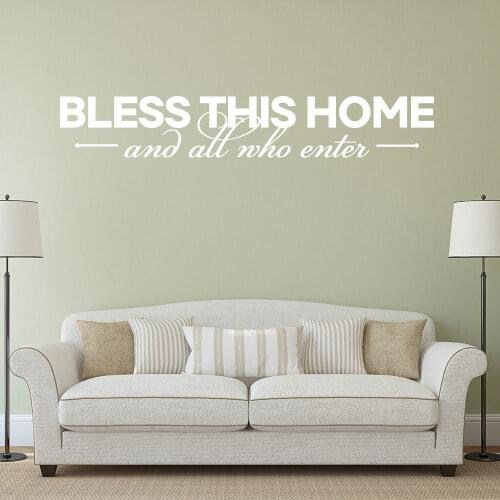 Vinyl Wall Sticker Bless This Home Quote Wall Decals Home Living Room Decor Good Wishes Wallpaper Family Welcome Mural AY1124