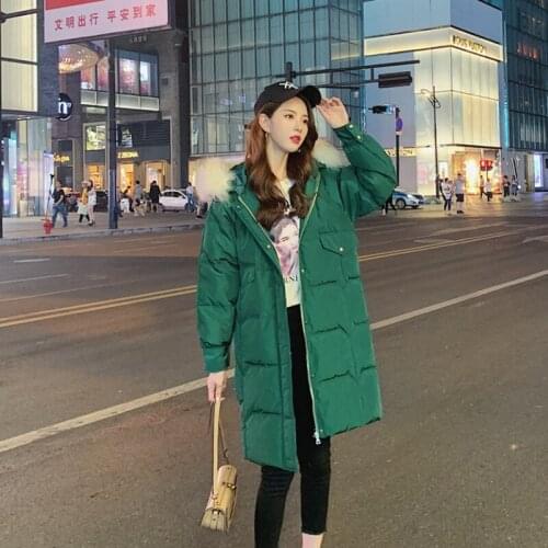 Women newest hooded duck down jacket with big fur collar female loose fashion Korean style coat winter medium and long jackets