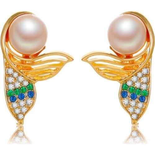 Rhinestone Crystal Sequin Mermaid Earrings for Women Girls Cute Imitation Pear Fishtail Stud Earrings Sweet Femme Party Jewelry