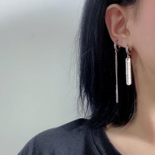 New Arrival 925 Sterling Silver Retro Personality Long Card Chain Asymmetry Drop Earrings For Women Jewelry Never Fade Gift