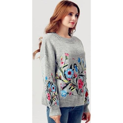 2019 Autumn Winter Warm Women Sweater Embroidered Female Loose Pullover Long Sleeve Ladys Slim Tops Elegant Basic Femme Sweater