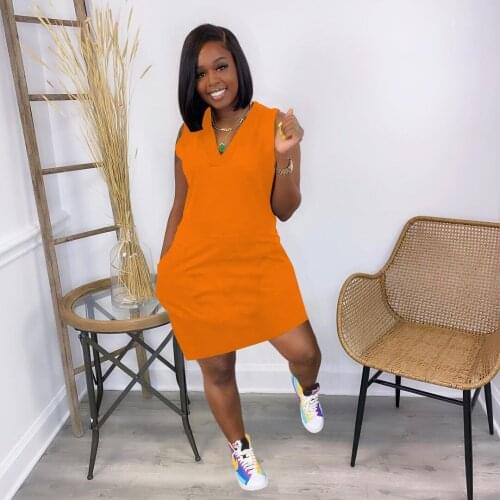 Summer Fashion Trend Womens Sleeveless Outdoor Home V-neck Large Size Solid Color Dress