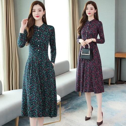 2021 Vintage Female Floral Midi Dresses Autumn Winter New 4XL Plus Size Print Long Sleeve Maxi Dress Elegant Women Party Vestido