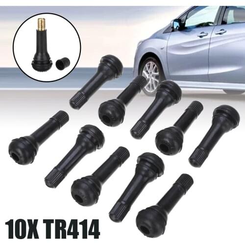 10pcs Black Rubber TR414 Snap-in Car Wheel Tyre Tubeless Tire Tyre Valve Stems Dust Caps Wheels Tires Replacement Parts