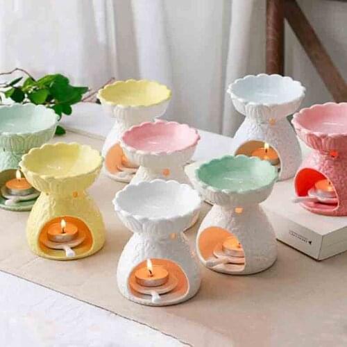 Big Capacity Ceramic Candle Aromatherapy Burner Aroma Lamp Home Decor Essential Oil Burner with Lotus Leaf Candle Holder