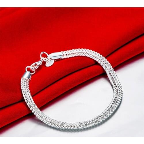 Charmhouse Solid 925 Silver Bracelets for Men Women 7mm Link Chain Bangle Bracelet Pulseira Wristband Fashion Jewelry Accessorie