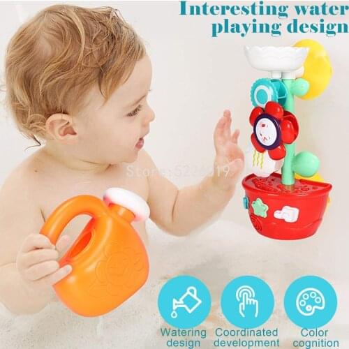 Baby Bath Toys Shower with Sunflower Waterwheel Interactive Toys Pipeline Water Spray Bathroom Play water Beach Toys For Kids