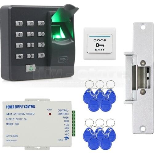 DIYSECUR Biometric Fingerprint RFID 125KHz Password Keypad Door Access Control System Kit + Strike Lock