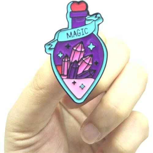 Purple Magic Love Potion Enaml Bottle Brooch Geometry Shiny Magic Gems Bottle Badge Creative Brooches Fashionable Jewelry