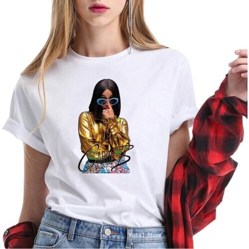 Vogue Cardi B t shirt women summer sexy punk hip hop rock tshirt femme make money move high heels shoes print streetwear