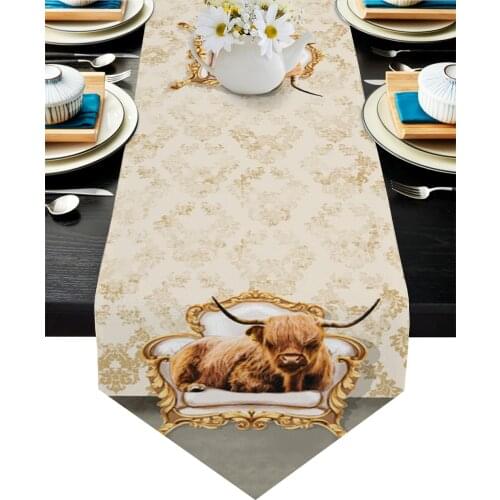 Highland Cow Sitting On Sofa Table Runner Wedding Table Decor Flower Cake Tablecloth and Placemat Christmas Decor