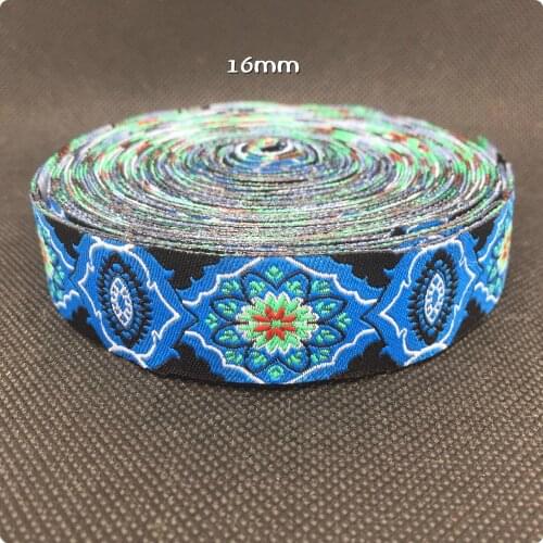 HOT!!! 2015 NEW wholesale 5/8'' 16mm Wide Blue beautiful flowers Woven Jacquard Ribbon dog chain accessories 10yards/lot