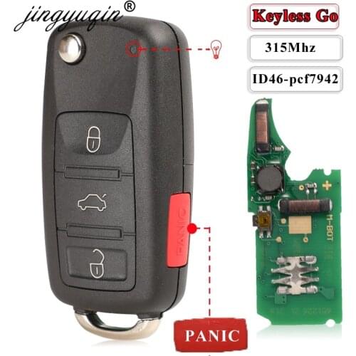 Jingyuqin Keyless Go Fob 3+1Panic 4 Buttons 315MHz Flip Remote Key for VW Volkswagen Touareg Phaeton 3D0959753AK ID46 7942 Chip