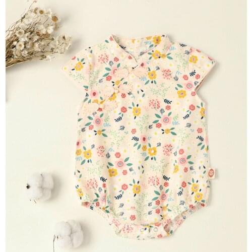 Pudcoco Baby Girl’s Clothes Summer Short Sleeve Romper Fresh Floral Doll Collar Single-breasted Triangle Jumpsuits Sunsuit