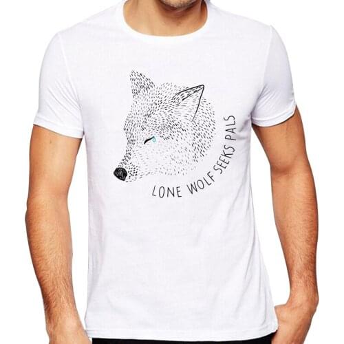 2020 Mens New Fashion Lone Wolf Seeks Pals Design Short Sleeve T-Shirt Cool Tops Hipster Tee Shirts
