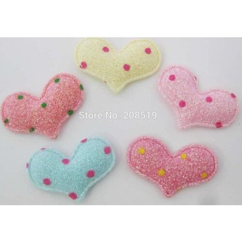 PA0078 New Arrival Heart patches for baby clothes 120pcs Padded felt glitter colors with dots headwear accessories
