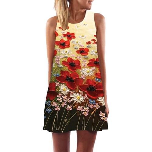 Floral Printing Dresses For Women Bohemian Style Beach Sundress Loose Sleeveless Tank Dress Women Vestidos Verano Robe Femme Ete