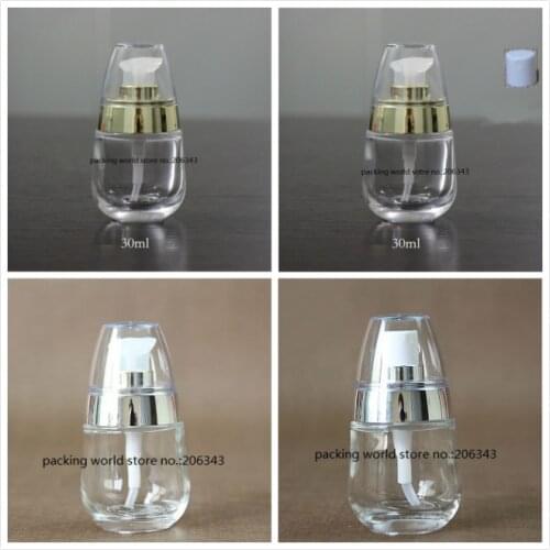 30ml egg shape transparent glass bottle for lotion/emulsion/serum/foundation/toner sprayer skin care cosmetic packing