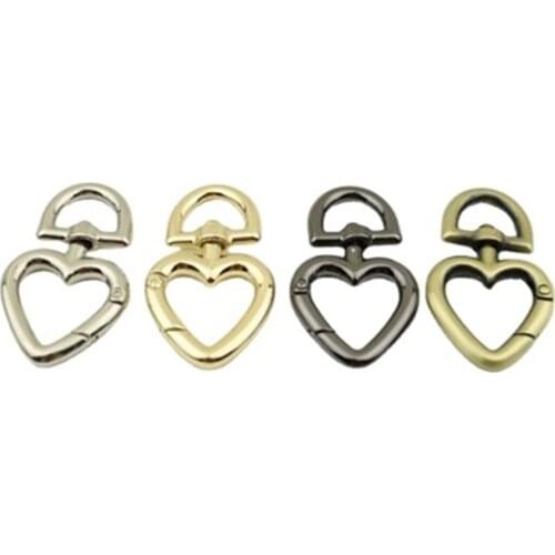 Bag Accessories Metal Alloy Heart Shaped Spring Ring Buckle For DIY Bag Shoulder Belt Buckle Push Trigger Snap Hooks Carabiner