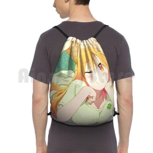 Tohru-Miss KobayashiS Dragon Maid Backpack Drawstring Bags Gym Bag Waterproof Tohru Anime Miss Kobaysashi Kobayashis