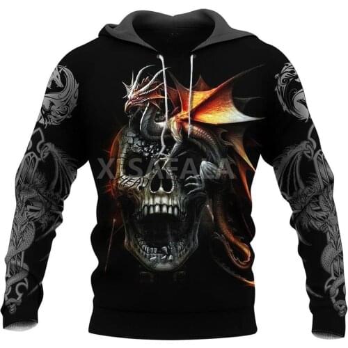 Skull Tattoo DUNGEON DRAGON Print Spring Autumn Hoodie Man Women Harajuku Outwear Zipper Pullover Sweatshirt Casual Unisex-1
