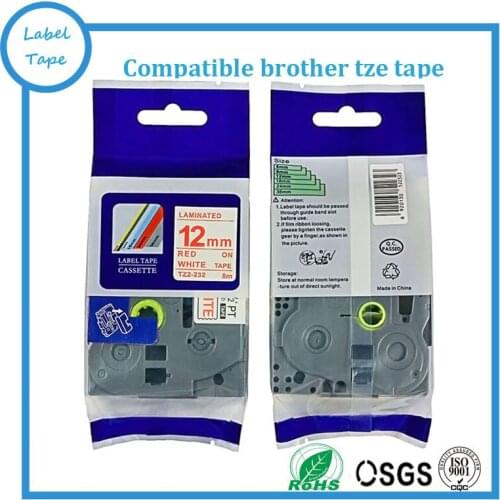 10pk/lot Compatibel brother 12mm tz tze tape TZ232 TZe232 TZe 232 TZ-232 TZ 232 p touch label tape