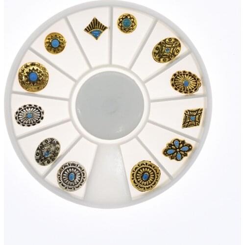 10Pcs Ancient Gold Silver Metal Alloy Drip Blue Oil Bohemian Chic Deco Charms 3D Nail Art Decoration Supplies Nail Accesoires