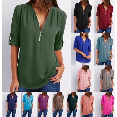 2019 Long Sleeve T-Shirt Women Casual Loose Tops Tee Shirt Femme Patchwork Sexy V-Neck Female T Shirts