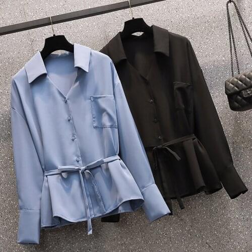 Black Blue Long Sleeved Plus Size Korean Autumn Elegant Fashion Blouses And Tops WomenS Oversize Shirt Clothing 2021 Female