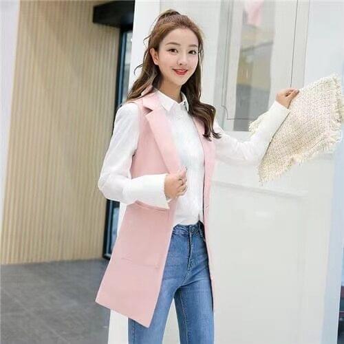 Women Autumn Spring Wool Blend Vest Waistcoat Lady Office Wear Long Waistcoat Women Coat Casual Sleeveless Vest Jacket Plus Size