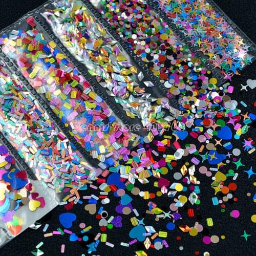 1 Pack Mix 6 Shapes Multi-colored Star Light Heart Rhombus Diamond Rectangle Stripe Sequins Nail Art Slice Sticker Decoration G5