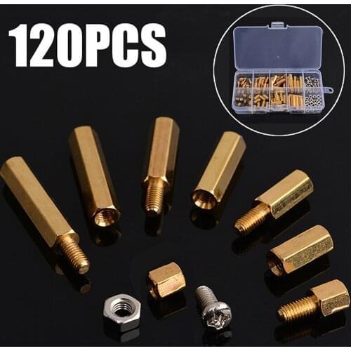 120Pcs/Box M3 Male Female Hex Brass Standoffs Spacer Screws Nuts Assortment Kit Set Hardare Tools Stainless Steel Screws Nuts