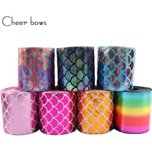 2Y/lot 3" 75mm Laser Mermaid Leather Ribbon DIY Hairbows Accessories Wedding Party Decoration Holiday Decorations Materials