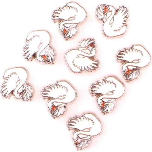20Pcs/lot Metal Animal Shaped Swan Floating Charms Making Glass Locket Memory Jewelry Supplies