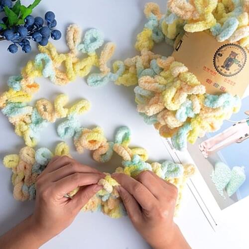5balls Puffy Loop Finger Yarn Chunky Crochet Chenille Puffi пряжа Wool Hand Braid Rope İpliği Knitting Thick Velvet Rainbow Arm