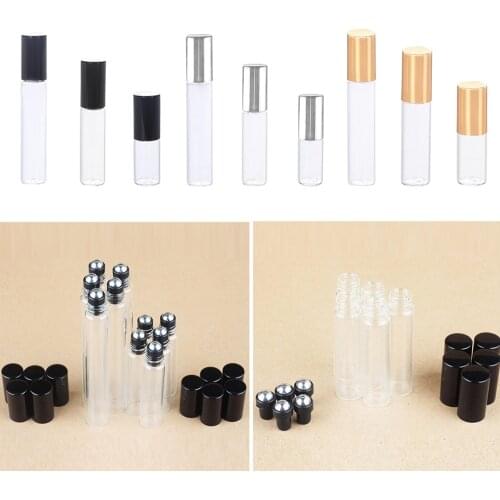 5pcs 3/5/10ml Thin Glass Roll On Bottle Sample Test Essential Oil Vials With Roller Metal Ball