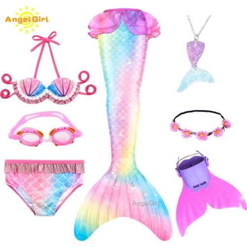 AngelGirl 2021 Kids Mermaid Tails Bikini Bathing Children Suit Swimsuit With Monofin for Girls Princess Costume Swimmable Suit