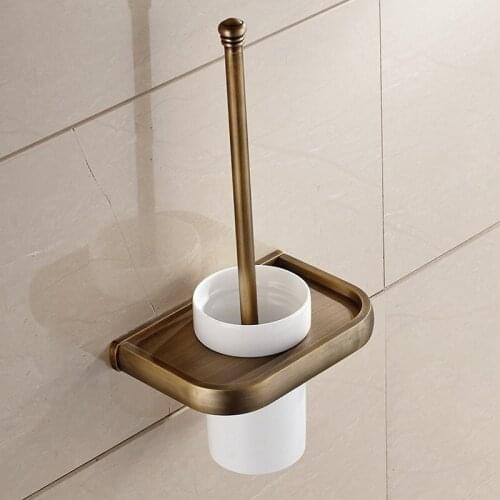 Antique Brass Square Wall Mounted Toilet Brush Holder For Bathroom Accessories Set Bath Products