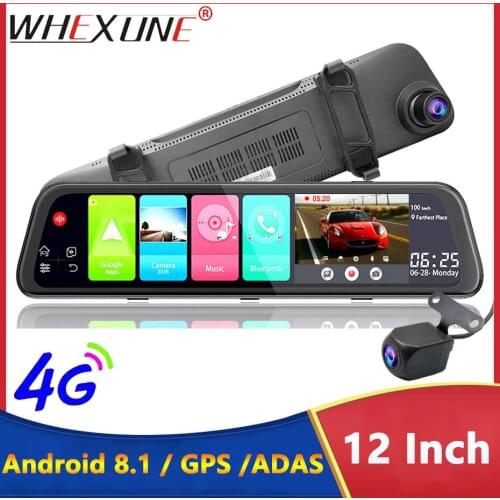 WHEXUNE 12"dash cam Android 8.1 ADAS 4G Car Rearview Mirror 2GB+32GB GPS navigation 1080P dash camera car dvr car camera dashcam