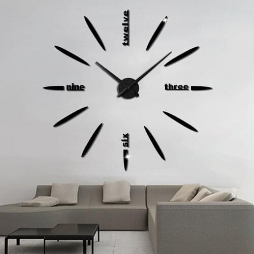 Large 3D DIY Wall Clock Modern Design Acrylic Mirror Decorative Wall Sticker Clocks for Living Room Home Decor