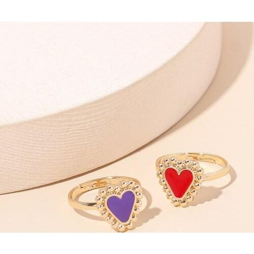 Charm Female Small Red Purple Heart Ring Adjustable Cute Engagement Wedding Band Open Rings For Women Party Summer Jewelry Gift
