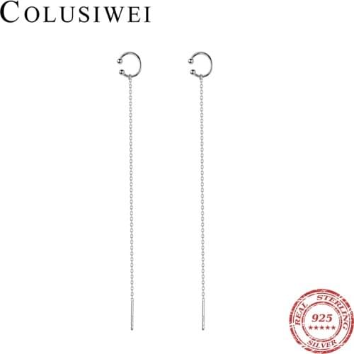 Colusiwei Genuine Sterling Silver 925 Beads Long Chain Drop Earrings for Women Fashion Simple Style Dangle Earrings Fine Jewelry