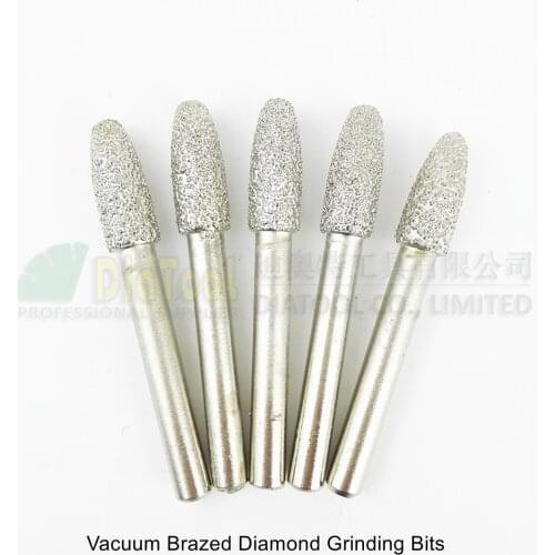 DIATOOL 5pcs #15 Vacuum Brazed Diamond Grinding Bits Mounted Points 6mm Shank 8X20mm Burrs Engraving