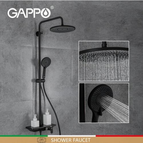 Gappo Black Shower Faucet Modern Bathroom Rainfall Shower System Brass Faucet Mixer Oversized Shelf Shower Mixer G2495-5